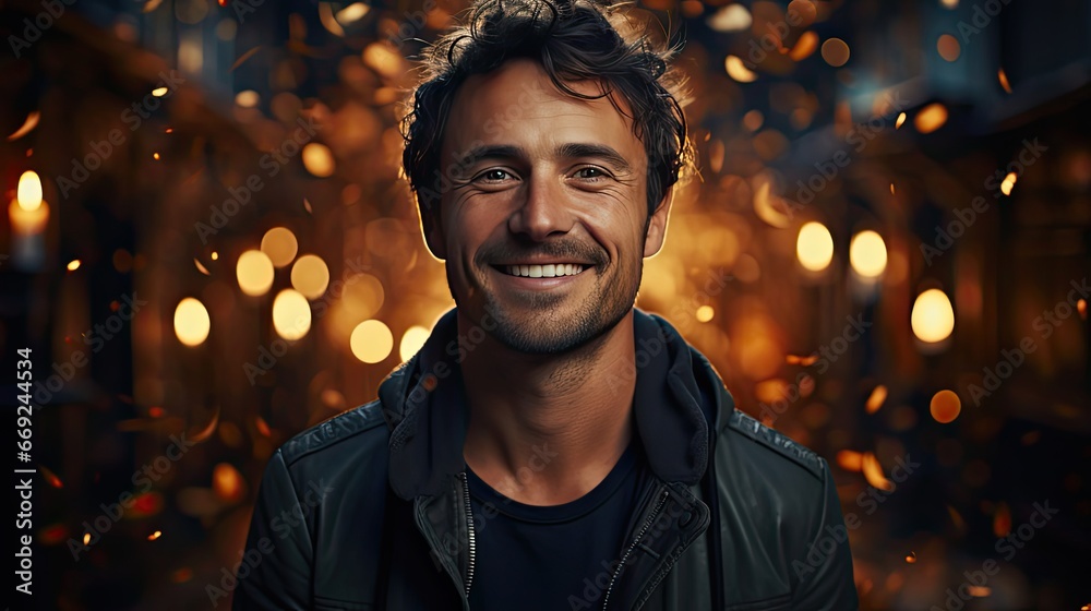 Closeup Of Happy Young Man Over Background. Man face portrait illustration. Generative AI Closeup Of Happy Young Man Over Background. Man face portrait illustration. Generative AI
