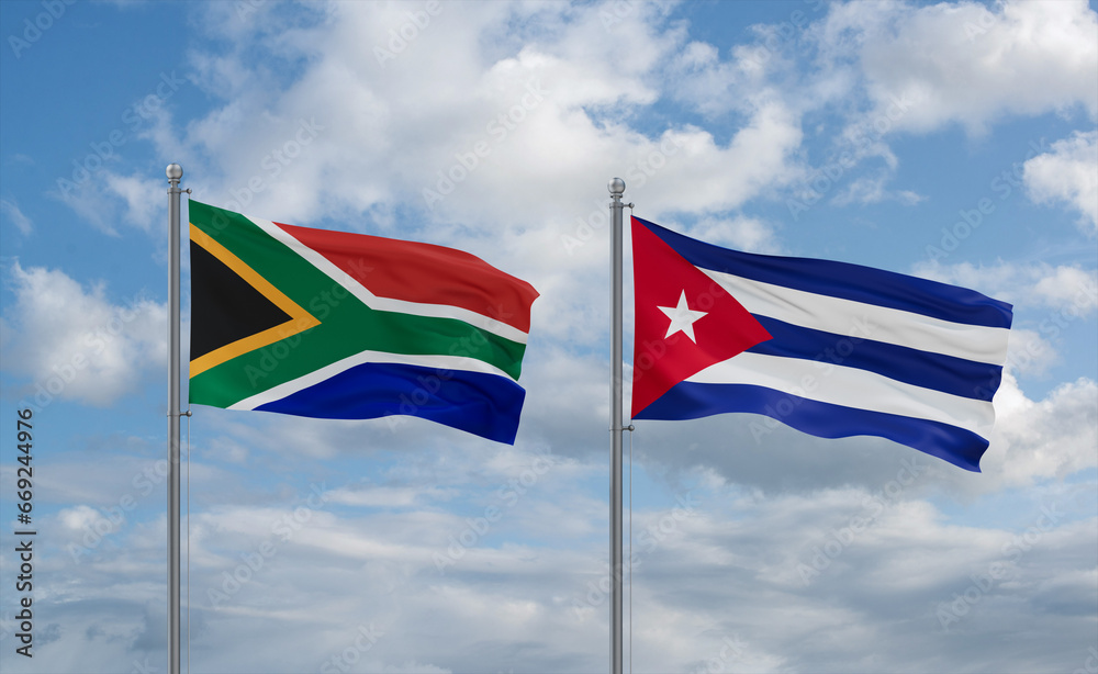 Cuba and South Africa flags, country relationship concept