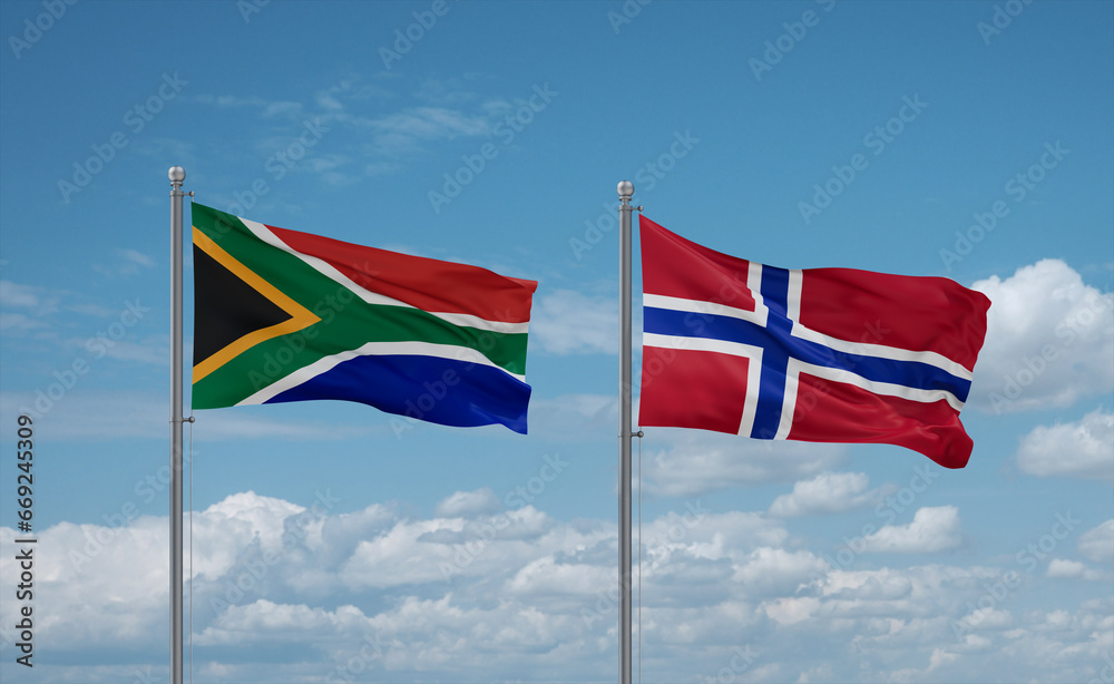 Norway and South Africa flags, country relationship concept