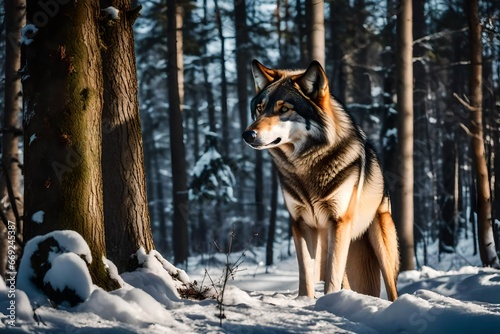 image of a wolf in the woods featuring winter