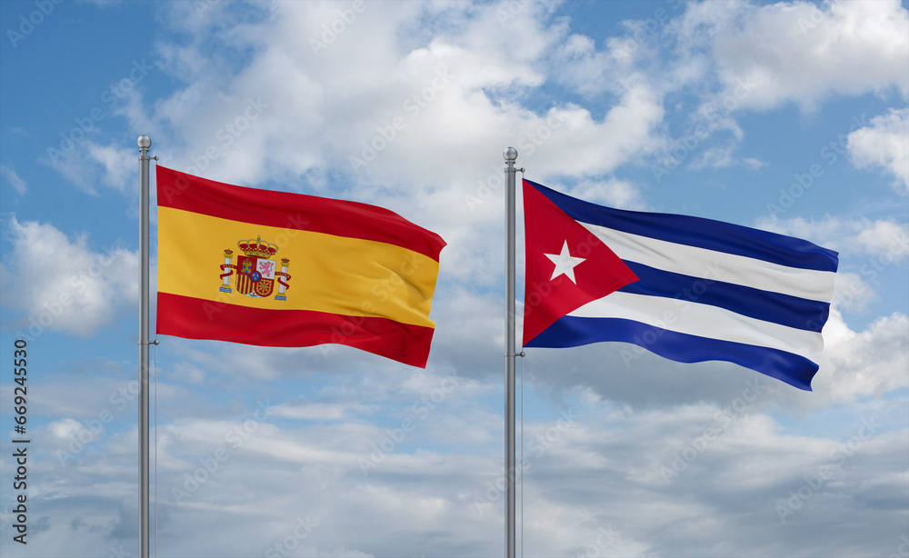 Cuba and Spain flags, country relationship concept