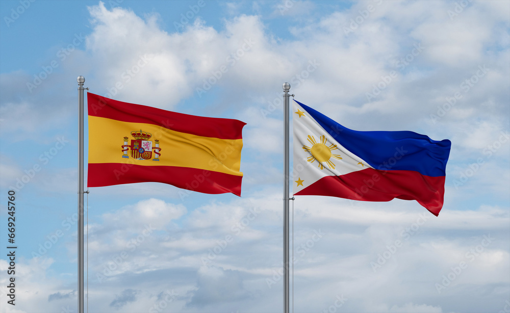Philippines and Spain flags, country relationship concept Philippines and Spain flags, country relationship concept