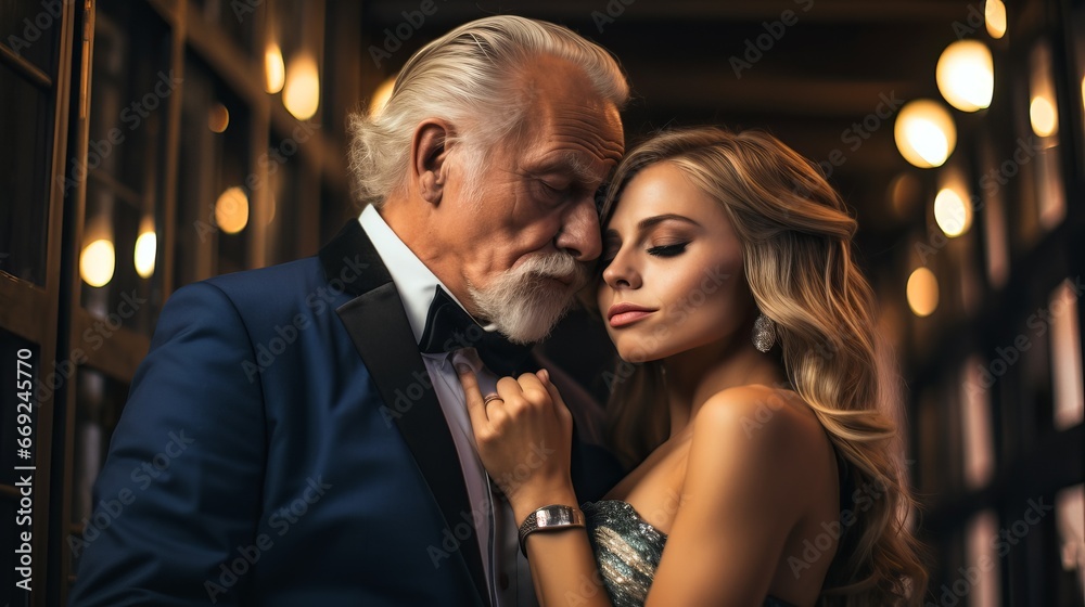 Wealthy Old man and a beautiful attractive stylish young woman Wealthy Old man and a beautiful attractive stylish young woman