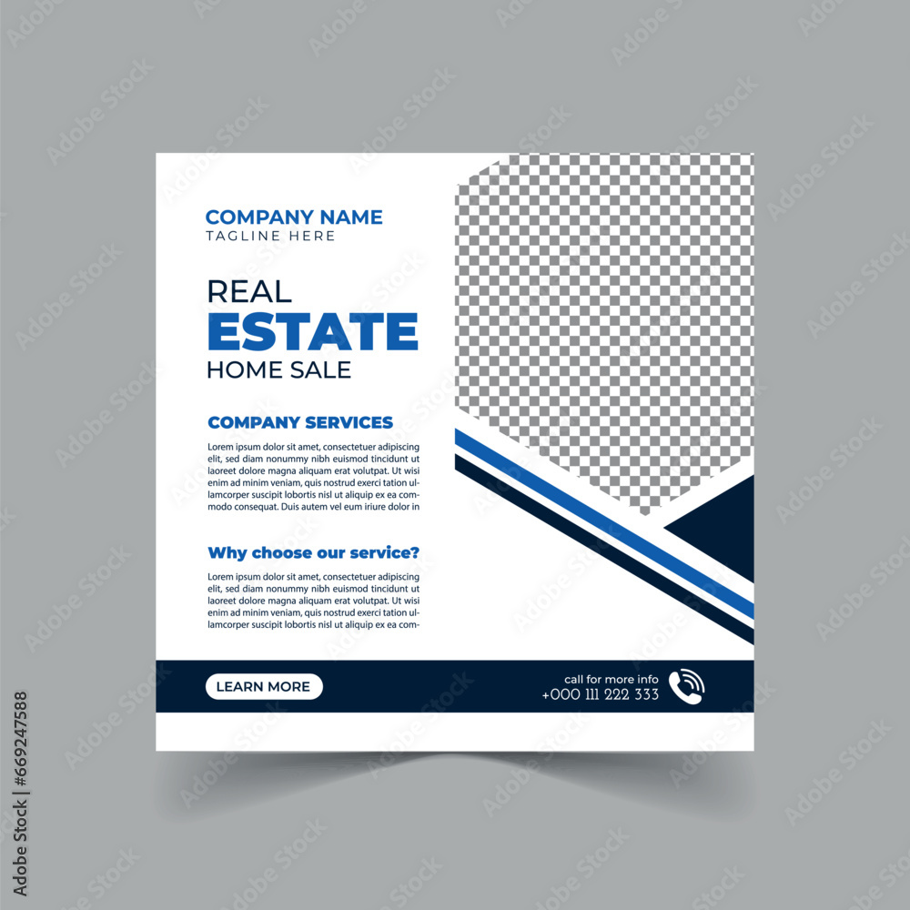 Real Estate Social Media Post Template, Editable Social Media Banner, Editable modern banner, Social media posts, banners, and web