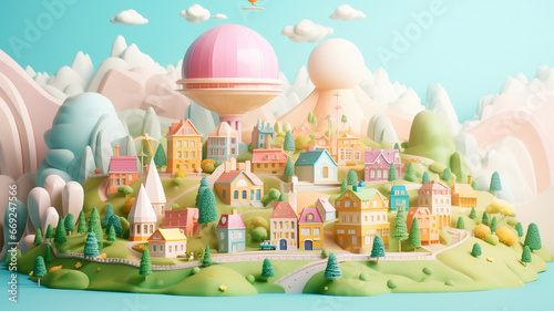 Cute pastel colored world on a pastel colored background. The concept of a livable and positive planet earth