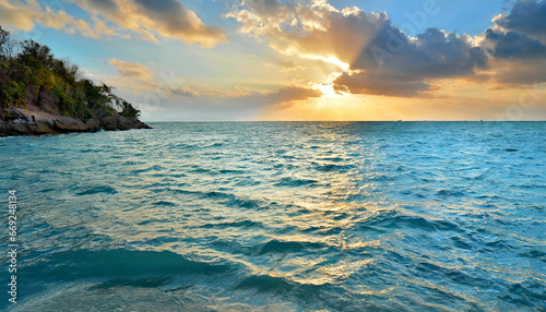 Ocean Sunset Scenery and Crystal Blue Waters
