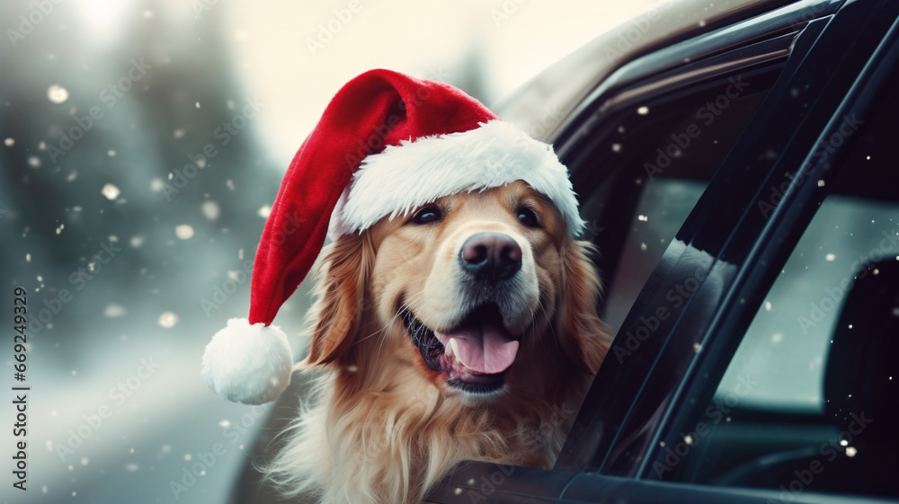 Cute dog with christmas hat on 