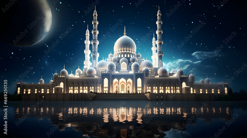 Islamic mosque , night sky