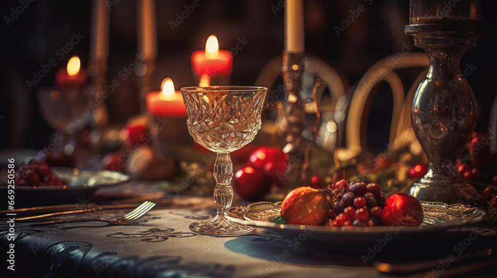 Christmas table place setting. Holidays background.