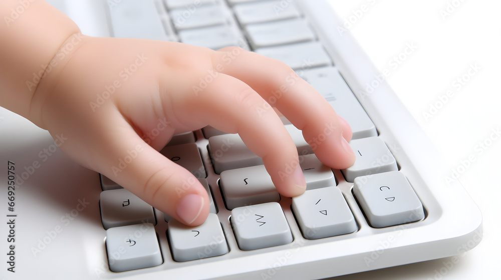baby hand on keyboard, technology for young baby hand on keyboard, technology for young