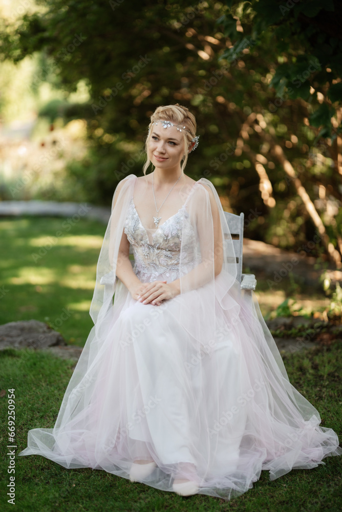 portrait of a happy bride in a light light dress in wearing elven accessories portrait of a happy bride in a light light dress in wearing elven accessories