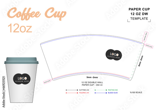  Paper Coffee Cup Template sleeve sample 12oz Die Cut - Templates eps die-cut