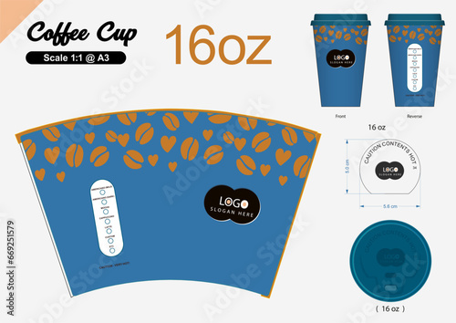  Paper Coffee Cup Template sleeve sample 16oz Die Cut - Templates eps die-cut
