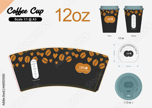 Paper Coffee Cup Template sleeve sample 12oz Die Cut - Templates eps die-cut