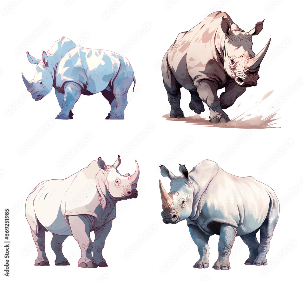 Fototapeta premium set of isolated anime rhinoceros