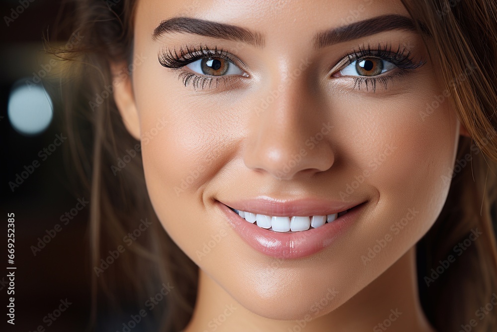 Smiling woman with white teeth and well-groomed skin, close-up. Smiling woman with white teeth and well-groomed skin, close-up.