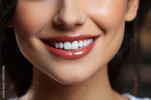 Smiling woman with white teeth and well-groomed skin  close-up.