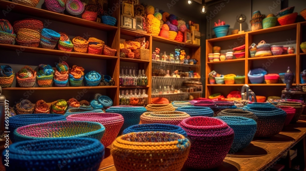 Vibrant Souvenir Shop in Istanbul: Turkish Ceramic Art and Colorful Pottery Craft for Unique Home Decoratio, generative AI