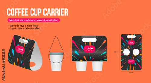  Paper Coffee Cup sleeve sample Cup Hanger for two paper cups Die Cut - Templates vector eps die-cut template 