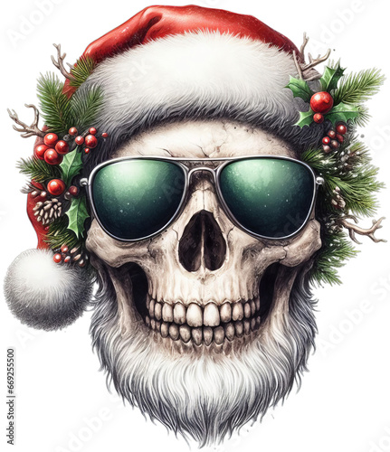 Blooming in Decay: Watercolor Christmas Floral Skull Artwork in PNG Format © Mohammad_Khalil 