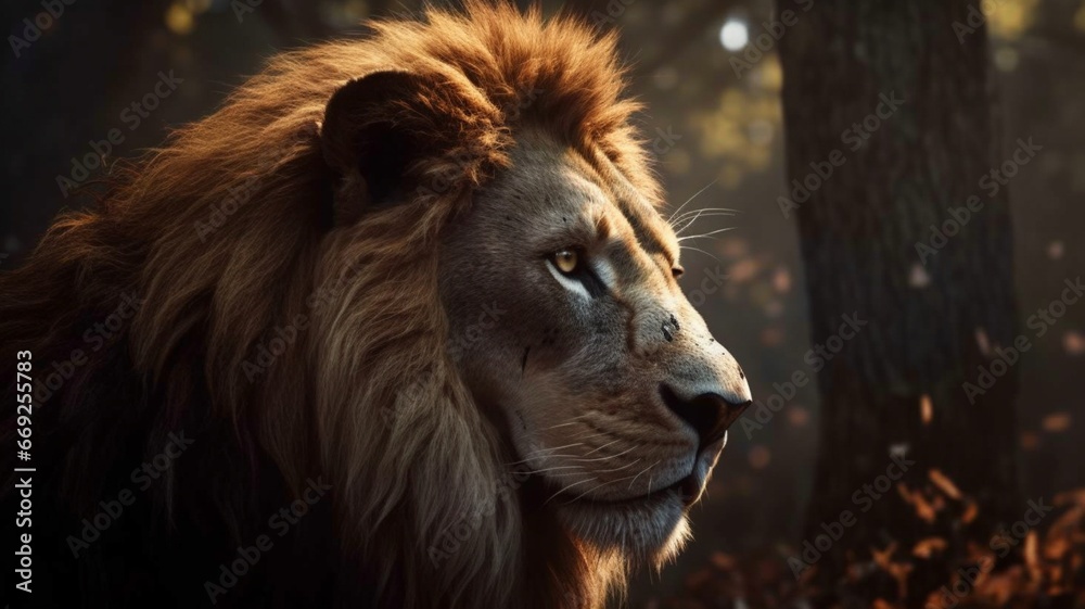 Lion king face angry roaring wild animal photography illustration picture AI generated art