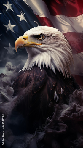 patriotic banner with an eagle in front of the American flag. smartphone wallpaper
 photo