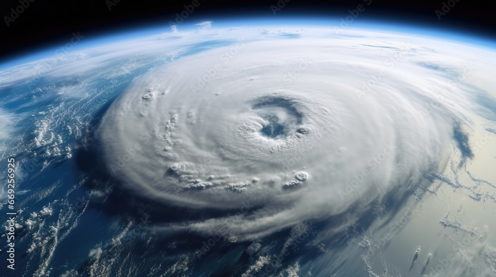 Hurricane Florence over Atlantics. Satellite view. Super typhoon over the ocean. The eye of the hurricane. The atmospheric cyclone. View from outer space