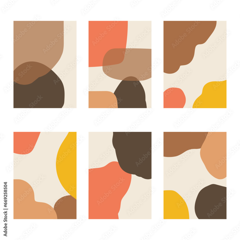 Set of 6 vertical abstract backgrounds or card templates in modern colors, in popular art style Set of 6 vertical abstract backgrounds or card templates in modern colors, in popular art style