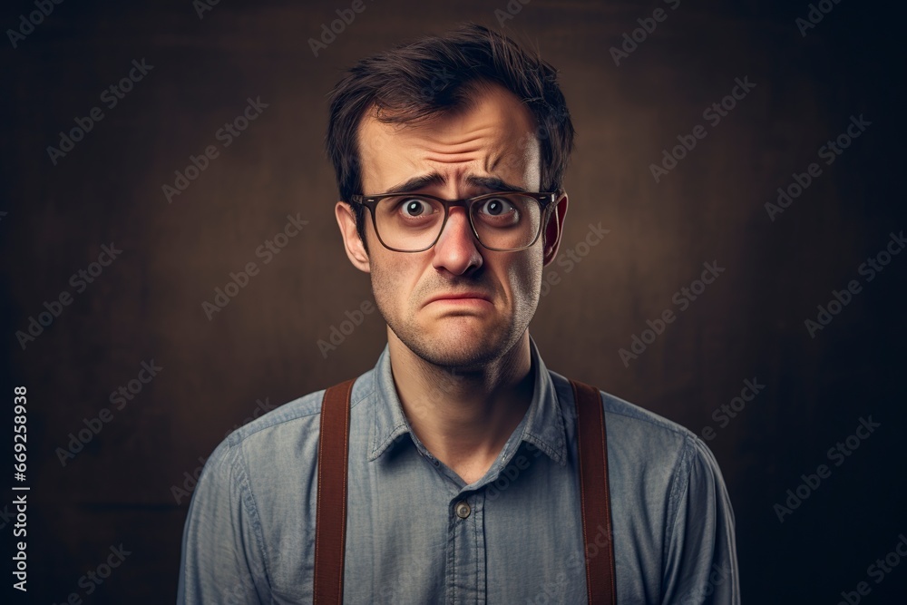 young man with an expression of worry, sadness and depression young man with an expression of worry, sadness and depression