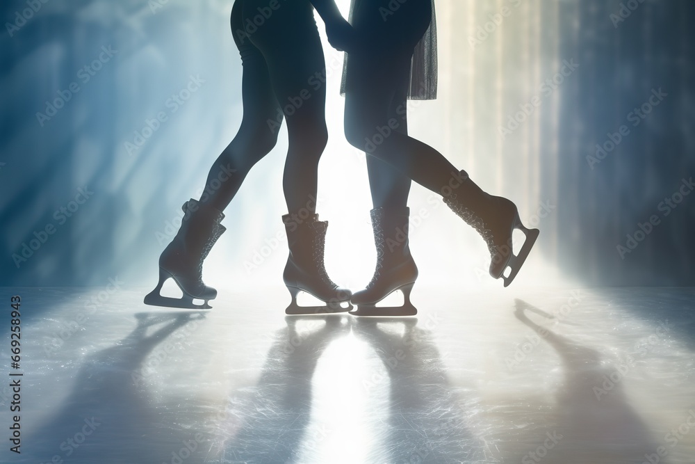 Fototapeta premium A couple is skating on a skating rink.