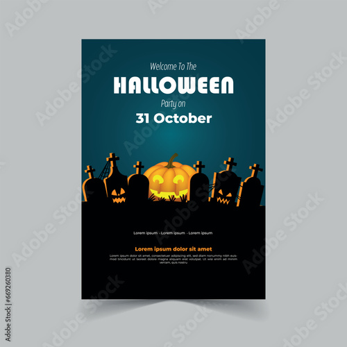 Halloween Party Invitation with Horror House Full Moon Party Trick or Treat Flyer Template Vector Illustration for Fun Halloween Party Invitation Card