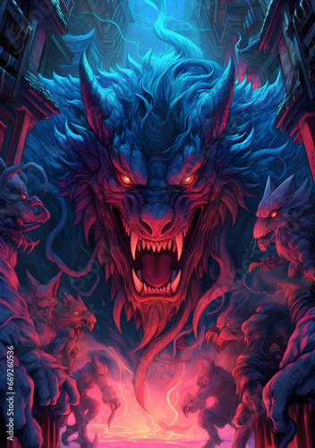 The poster image depicts a wolf s monster with luminous eyes in the style of Japanese comics.