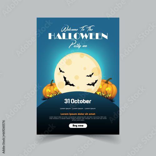 Halloween Party Invitation with Horror House Full Moon Party Trick or Treat Flyer Template Vector Illustration for Fun Halloween Party Invitation Card