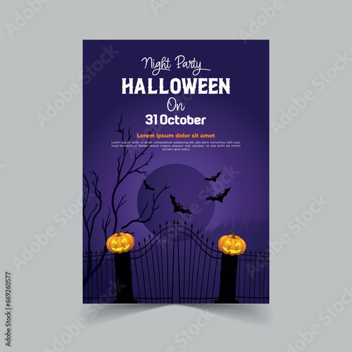 Halloween Party Invitation with Horror House Full Moon Party Trick or Treat Flyer Template Vector Illustration for Fun Halloween Party Invitation Card