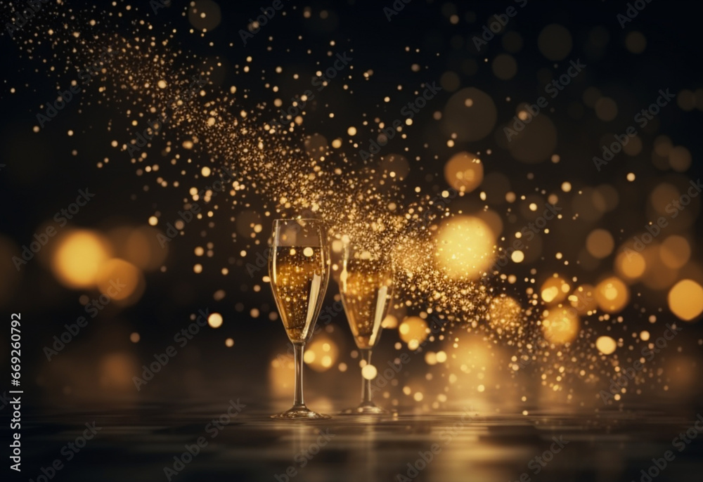 Coupes de champagne, célébration et fête. Ambiance festive, nouvel an, anniversaire. Pour conception et création graphique. - obrazy, fototapety, plakaty 