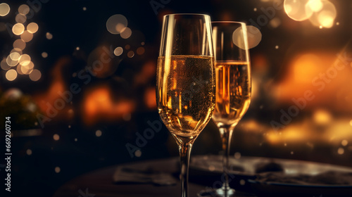 Coupes de champagne, célébration et fête. Ambiance festive, nouvel an, anniversaire. Pour conception et création graphique.