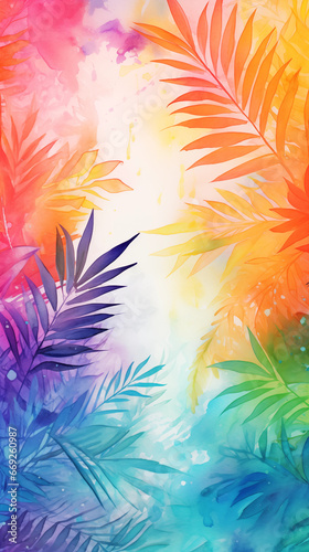 Abstract tropic background in colorful watercolor style.
