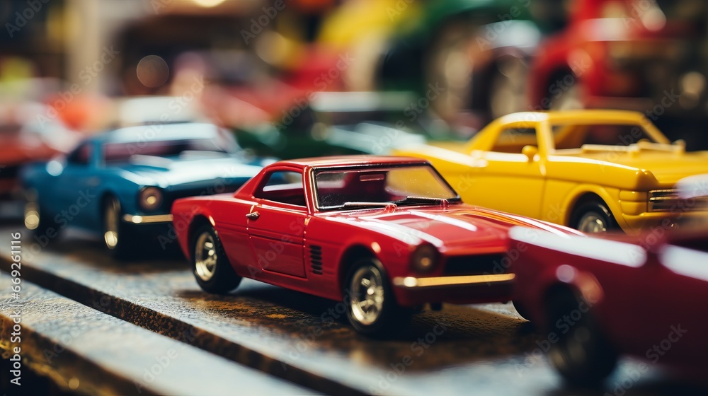 An Array of Meticulously Arranged Toy Cars for Children's Imagination