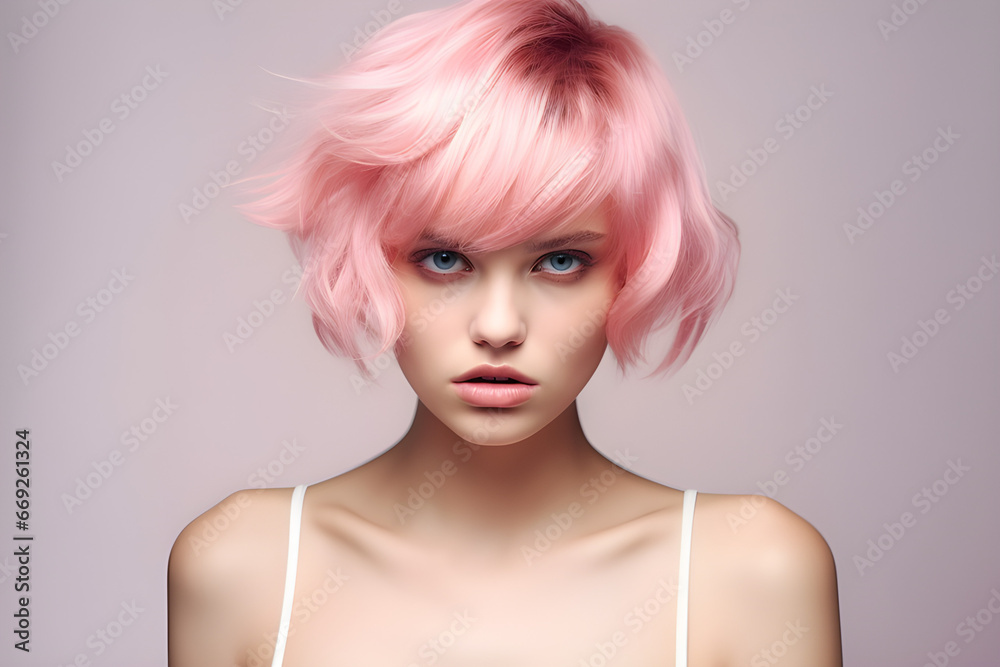Uma linda jovem de cabelos rosa 
