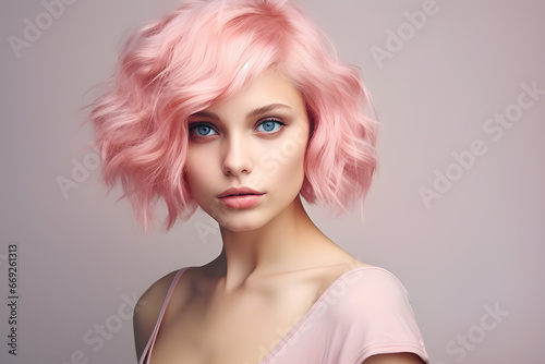 Uma linda garota de cabelos rosa modelo