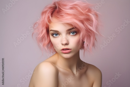 Uma linda garota de cabelos rosa
