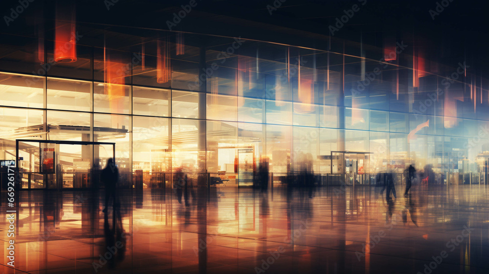Modern airport with blurred people
