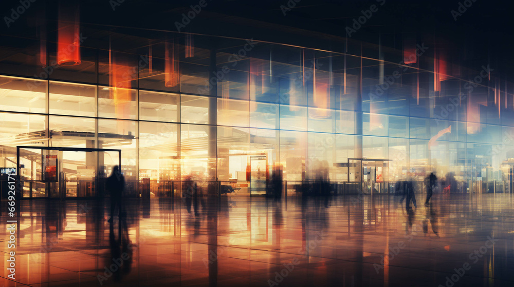 Modern airport with blurred people Modern airport with blurred people