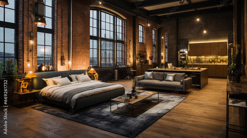 Dark colored bedroom with a lot of windows Dark colored bedroom with a lot of windows