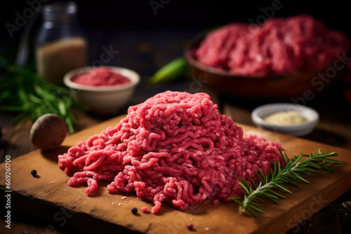 Raw beef or pork minced. Black background. Top view. healthy eating. fresh meat. cooking food