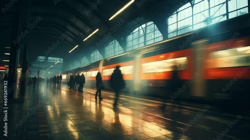 Blurred modern train station