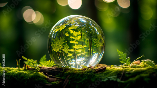 glass globe in a green forest