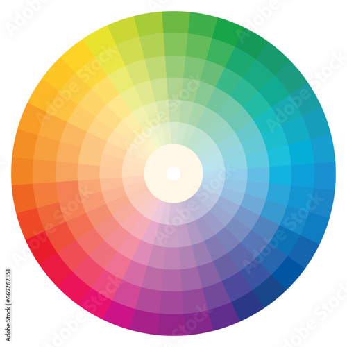 illustration of printing color wheel with twelve colors in gradations.