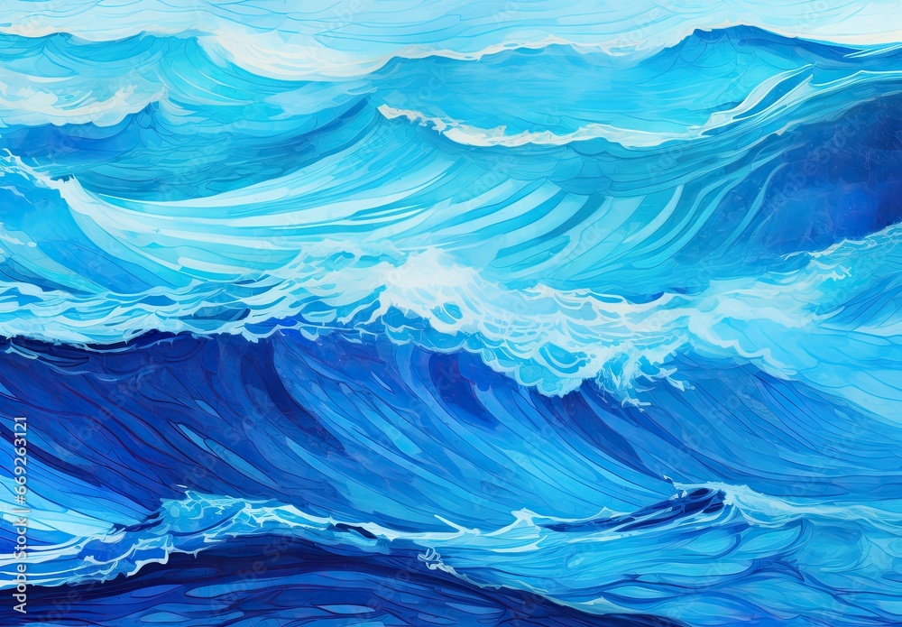 Blue abstract ocean seascape. Surface of the sea. Water waves in watercolor style. Nature background. Illustration for cover, card, postcard, interior design, decor or print. Blue abstract ocean seascape. Surface of the sea. Water waves in watercolor style. Nature background. Illustration for cover, card, postcard, interior design, decor or print.