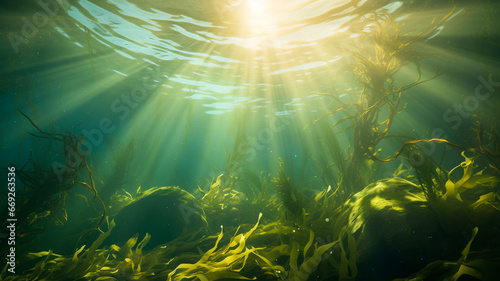 underwater view of beautiful sea and seaweed © Aram